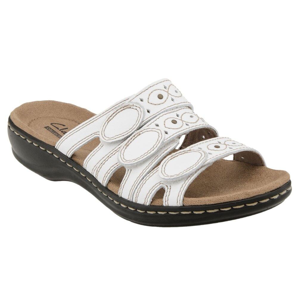NWT Clarks Women’s Leisa Cacti Slide Sandal White Leather Size 7 D - Wide